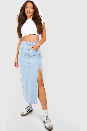 Boohoo Womens Tall Split Side Denim Midi Skirt - - 4
