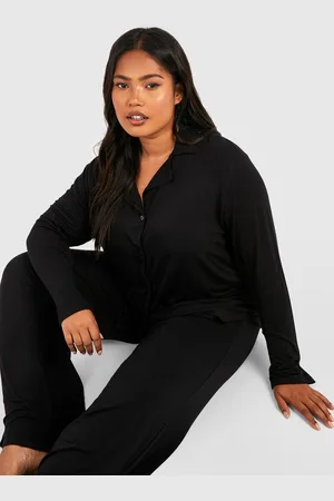 Boohoo Womens Plus Peached Jersey Knit Long Sleeve Button Pj Shirt - - 20