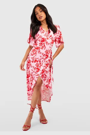 Boohoo Womens Petite Ditsy Angel Sleeve Wrap Midi Dress - - 4