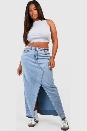 Boohoo Womens Plus High Waisted Split Front Denim Maxi Skirt - - 18