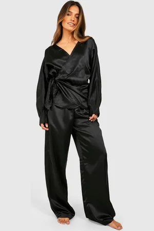 Boohoo Womens Satin Wrap Pajama Set - - 6