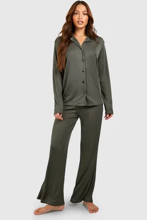 Boohoo Womens Tall Rib Jersey Knit Button Front Pj Shirt - - 6