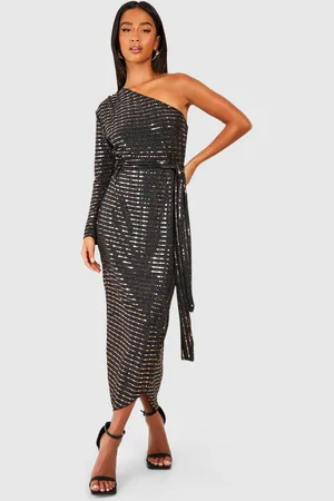 Boohoo Womens Petite Asymmetric Belted Midi Dress - - 6