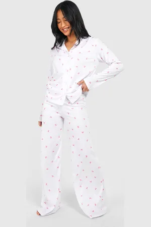 Boohoo Womens Petite Bow Print Pajama Set - - 4