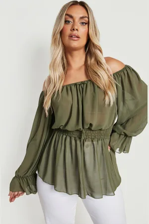 Boohoo Womens Plus Off The Shoulder Chiffon Top - - 14