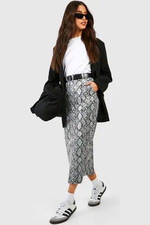 Boohoo Womens Snake Faux Leather Midi Skirt - - 6