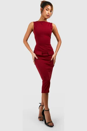Boohoo Womens Crepe Boat Neck Midi Dress - - 6