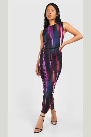 Boohoo Womens Petite Ruched Mesh Midi Dress - - 2