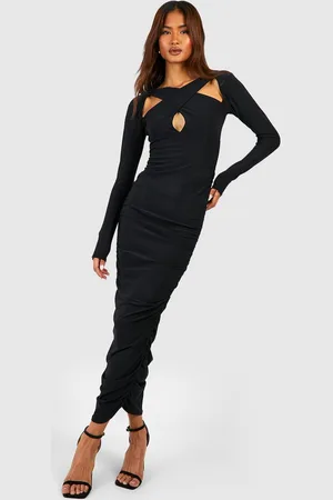 Boohoo Womens Tall Premium Soft Touch Keyhole Ruched Side Midi Dress - - 6