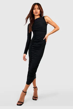 Boohoo Womens Tall Premium Slinky Asymetric Ruched Midi Dress - - 2