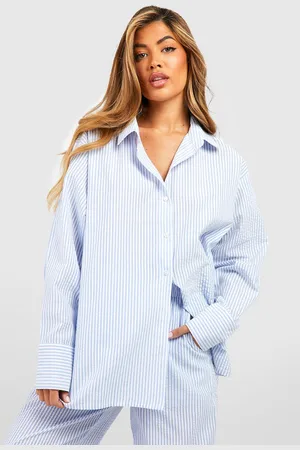 Boohoo Womens Cotton Pinstripe Oversized Pajama Shirt - - 4