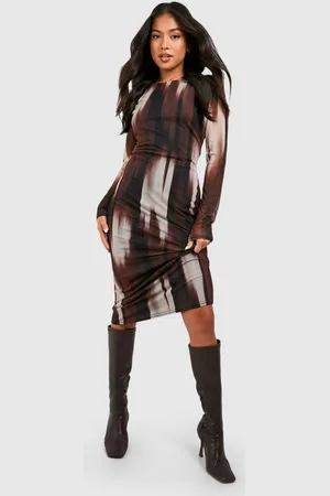 Boohoo Womens Petite Mesh Long Sleeve Midi Dress - - 6