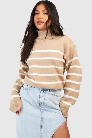 Boohoo Womens Petite Stripe Turtleneck Sweater - - L