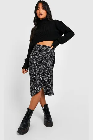 Boohoo Womens Petite Printed Satin Wrap Skirt - - 4
