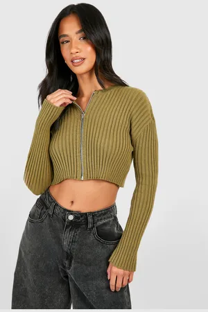 Boohoo Womens Petite Ribbed Zip Through Cropped Cardigan - - 6