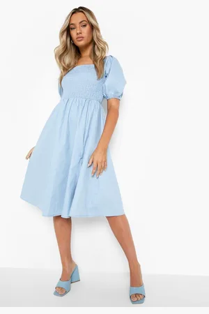 Boohoo Womens Shirred Split Hem Chambray Midi Dress - - 2