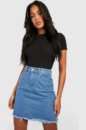 Boohoo Womens Tall Frayed Hem Denim Mini Skirt - - 2