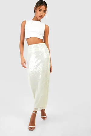 Boohoo Womens Sheer Sequin Split Back Midi Skirt - - 4