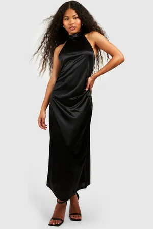 Boohoo Womens Petite Satin High Neck Midi Dress - - 12