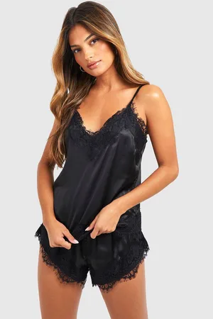 Boohoo Womens Eyelash Lace Trim Cami And Pajama Short Set - - 4