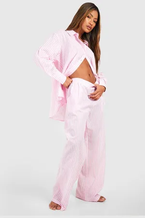 Boohoo Womens Cotton Pinstripe Pajama Pants - - 2