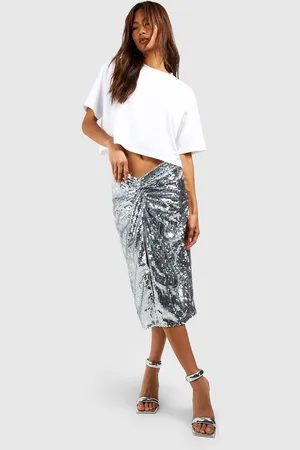 Boohoo Womens Tall Sequin Twist Knot Midi Skirt - - 2