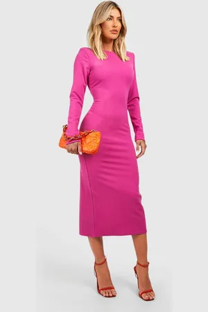 Boohoo Womens Crepe Shoulder Pad Split Back Midi Dress - - 2