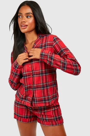 Boohoo Womens Brushed Flannel Long Sleeve Pj Shorts Set - - 6