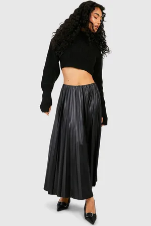 Boohoo Womens Coated Pleated Midi Skirt - - 2
