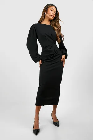 Boohoo Womens Drape Side Puff Sleeve Crepe Midi Dress - - 10