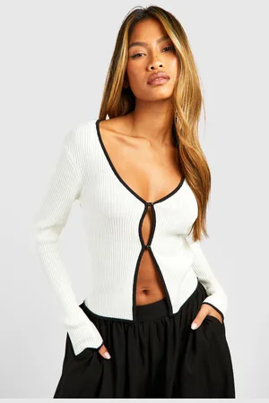 Boohoo Womens Contrast Binding Trim Fine Gauge Rib Knit Cardigan - - S