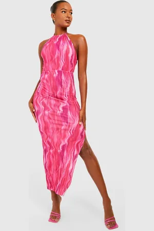 Boohoo Womens Tall Printed Plisse Pleated Split Midi Dress - - 10