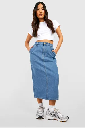 Boohoo Womens Petite Denim Midi Skirt - - 2