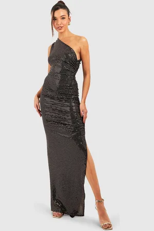 Boohoo Womens Sequin Asymmetric Ruched Maxi Dress - - 12
