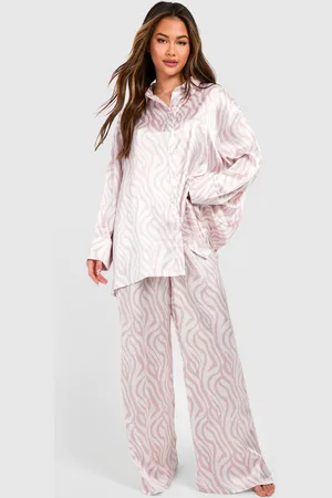 Boohoo Womens Oversized Tonal Zebra Print Satin Pajama Set - - 2