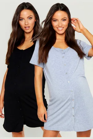 Boohoo Womens Maternity 2 Pack Button Front Nightgown - - 6
