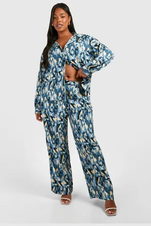 Boohoo Womens Plus Blue Printed Two-Piece Set - - 12
