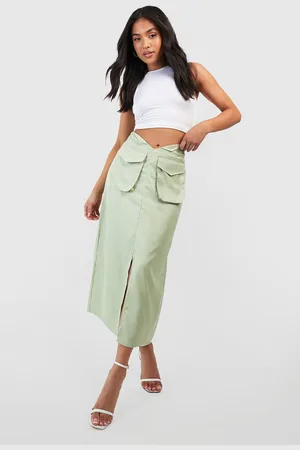 Boohoo Womens Petite Cargo Pocket Dipped Hem Midi Skirt - - 6