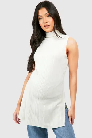 Boohoo Womens Maternity Sleeveless High Neck Side Split Sweater - - 8