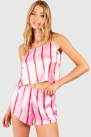 Boohoo Womens Skinny Stripe Cami And Pajama Short Set - - 2