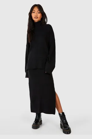 Boohoo Womens Fine Gauge Turtleneck Sweater And Skirt Knitted Set - - S