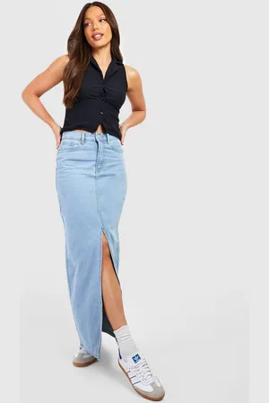 Boohoo Womens Tall Denim Split Front Maxi Skirt - - 2