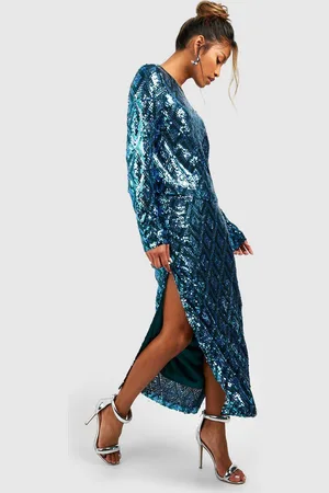 Boohoo Womens Premium Geo Sequin Split Side Midi Skirt - - 2