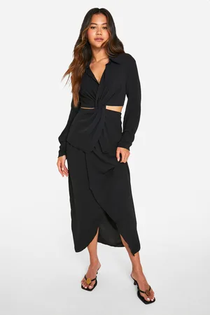 Boohoo Womens Hammered Waist Detail Wrap Front Midi Skirt - - 6