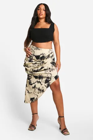 Boohoo Womens Plus Woven Abstract Print Ruched Detail Midi Skirt - - 24