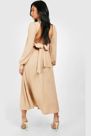 Boohoo Womens Petite Tie Back Puff Sleeve Satin Midi Dress - - 6