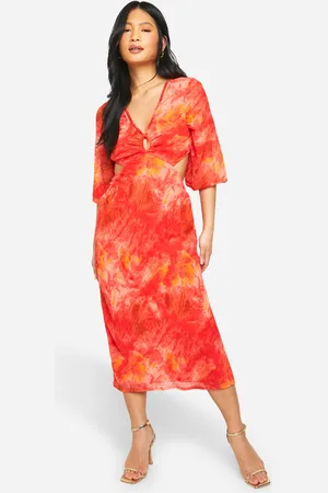 Boohoo Womens Petite Printed Chiffon Midi Dress - - 2