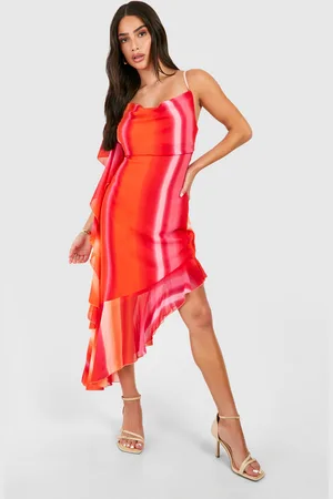 Boohoo Womens Petite Ombre Print Ruffle Cowl Neck Midi Dress - - 12