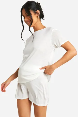 Boohoo Womens Maternity Pointelle Heart Stitch Short Sleeve Pj Set - - 4