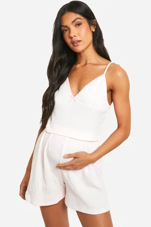 Boohoo Womens Maternity Pointelle Lace Trim Cami And Short Pyjama Set - - 8
